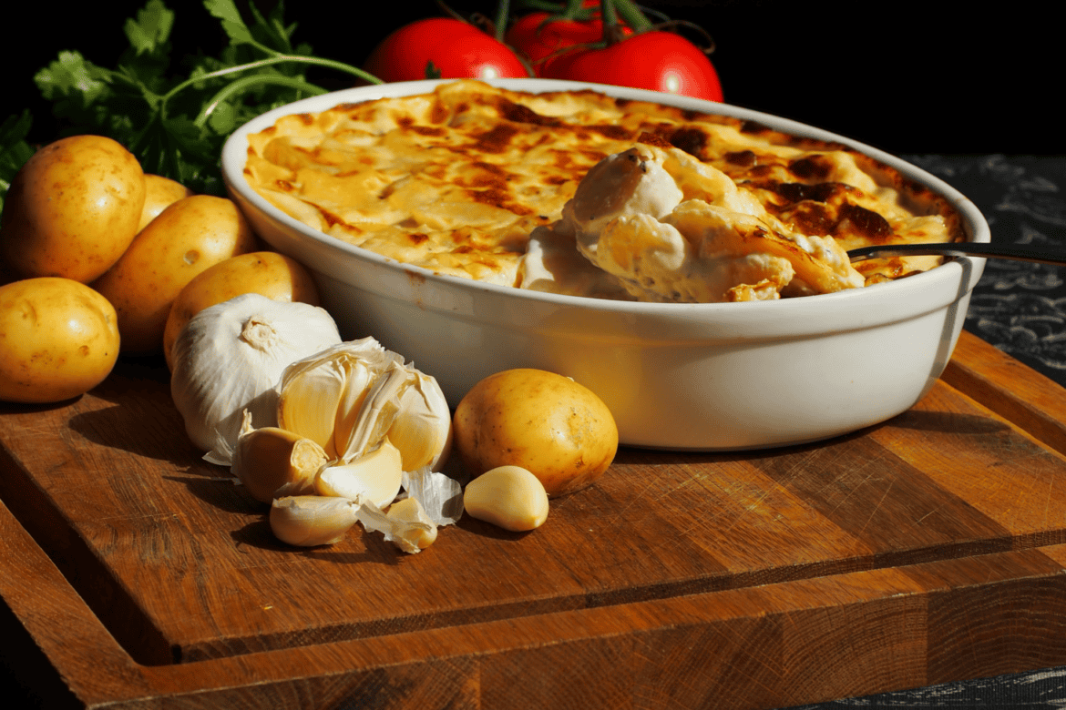 Rich and creamy potato gratin with horseradish cheese